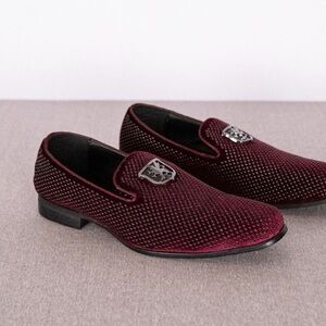 Stacy Adams Men's 11M Swagger Studded Slip-On Loafers Burgundy Velvety Old Money